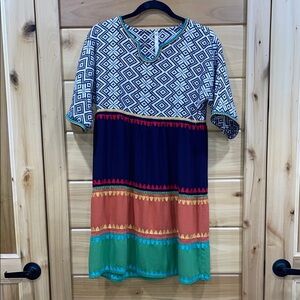 Uncle Frank Black and Multicolor Patterned Midi Dress